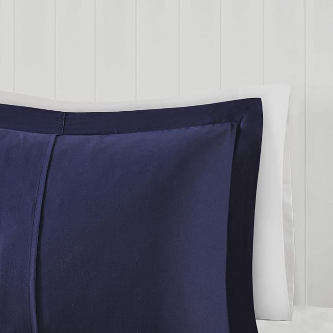 Madison Park Essentials Parkston Plaid Comforter, Matching Sham, 3M Scotchguard Stain Release Cover, Hypoallergenic All Season Bedding-Set, Full/Queen, Navy, 3 Piece