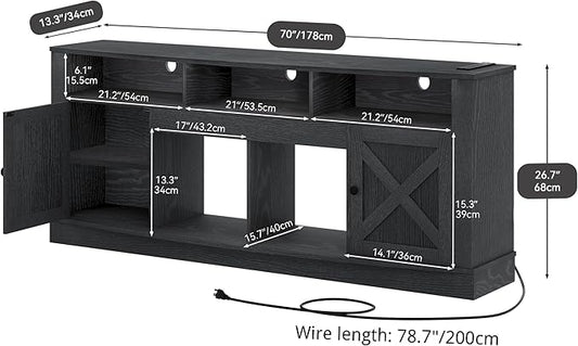 YITAHOME TV Stand for 75/80 Inch TV, Black Entertainment Center 70 Inches Wide, Media Furniture TV Table with with Power Outlet, TV Consoles for Living Room, Curved Desktop