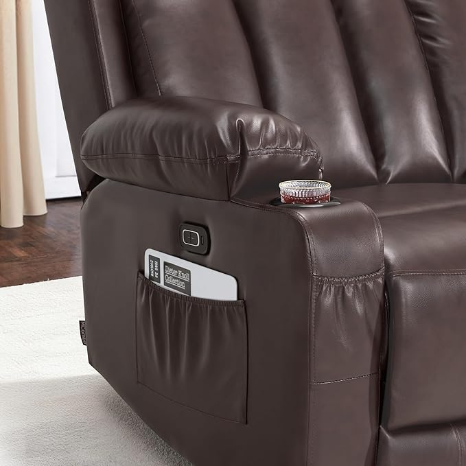 MCombo Zero Gravity Loveseat Recliner with Heat and Massage, Power Reclining Sofa for Living Room, Faux Leather 6075 (Dark Brown, Loveseat Recliner)