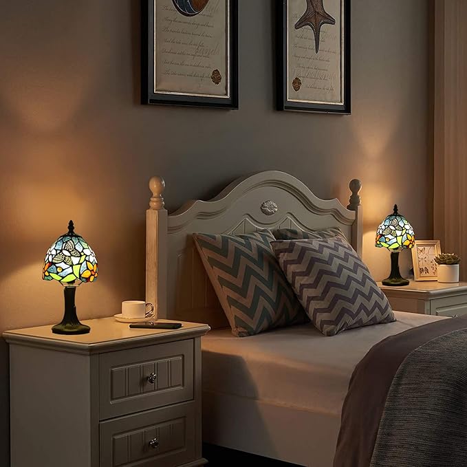 Tiffany Lamp Butterfly Stained Glass Bedside Nightstand Table Lamp,Handcrafted Small Lamps for Living Room Bedroom+3-Way Color Temperature LED Bulb,Gifts for Home Decor,6X6X13Inch