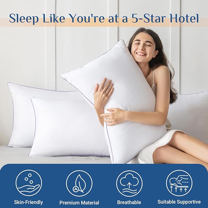 JOLLYVOGUE Pillows Queen Size Set of 6, Washable Supportive 6 Pack Bed Pillows with Super Soft Down Alternative Fill, Luxury Fluffy Hotel Quality for Side, Back, and Stomach Sleepers