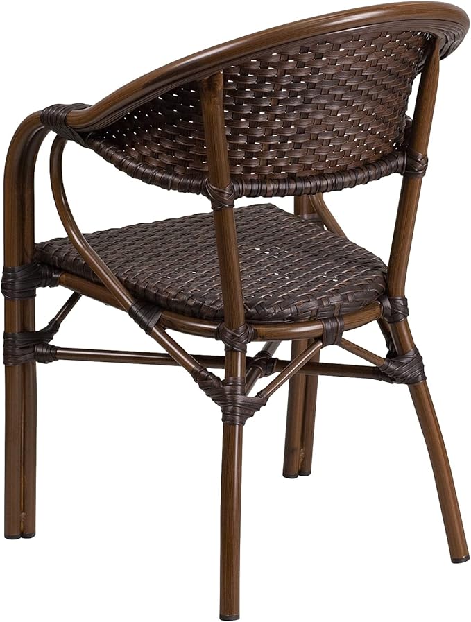 Flash Furniture 3 Pk. Milano Series Dark Brown Rattan Restaurant Patio Chair with Red Bamboo-Aluminum Frame
