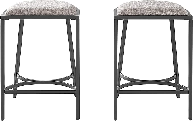 Crosley Furniture Ellery Upholstered Seat Counter Height Bar Stools Set of 2, Gray/Matte Black