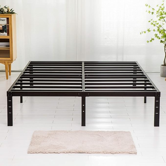Full Size Bed Frame, Heavy Duty Metal Frames with Steel Slats Support, No Box Spring Needed, 16 Inch High Metal Platform Bed Frames with Storage, Non-Slip and Noise-Free, Black