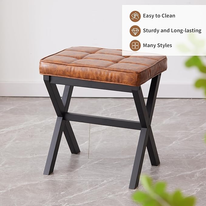 FILWH Foot Stool Small Ottoman Foot Rest Padded Foot Stool Desk for Under Office Desk Vanity Stool Bamboo Footstool Sofa Footrest Shoe Stool Small Foot Stools (Black Legs + Patterned Brown)