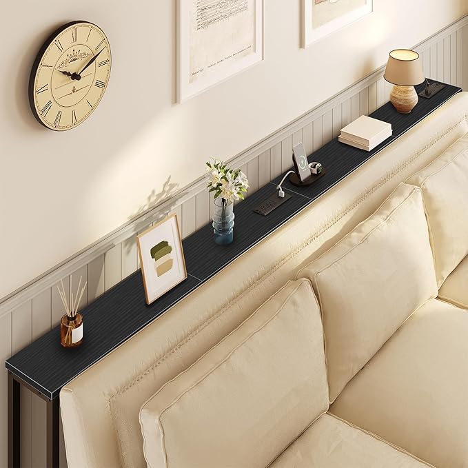 HOOBRO 47.2" Skinny Console Table with Power Outlets, 5.9" Behind Couch Table with Charging Station, Narrow Sofa Table, Long and Thin Table for Entryway, Living Room, Black BB15XG01G1