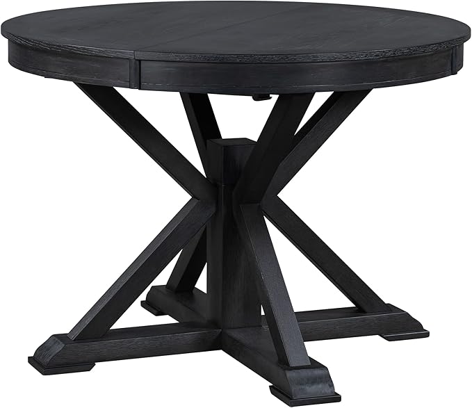 ERYE Retro Style Round Dining Table Functional Wooden Extendable Oval Dining Table with 12" Leaf and Natural Wood Grain Variation Tabletop