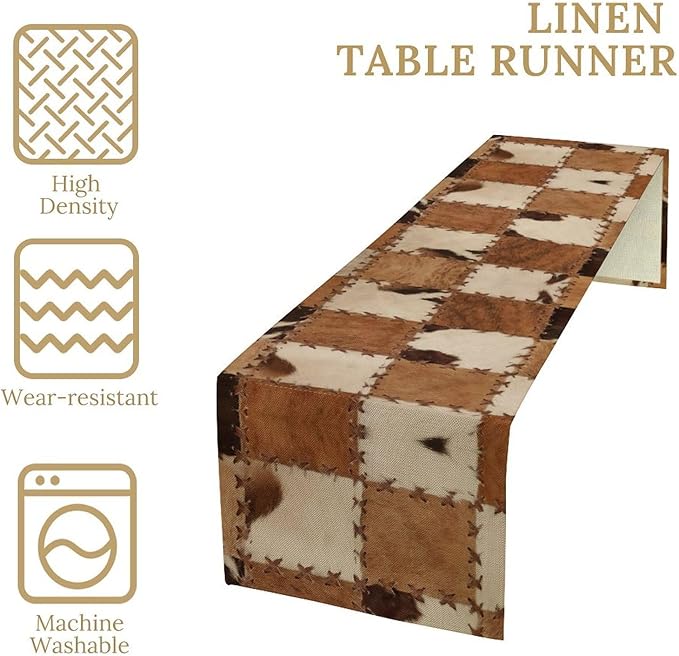 Cowhide Table Runne Bohemian Rustic Vintage Spotted Cow Fur Skin Texture Wild Animal Farmhouse Dining Table Decoration for Kitchen Dining Room 13x90in