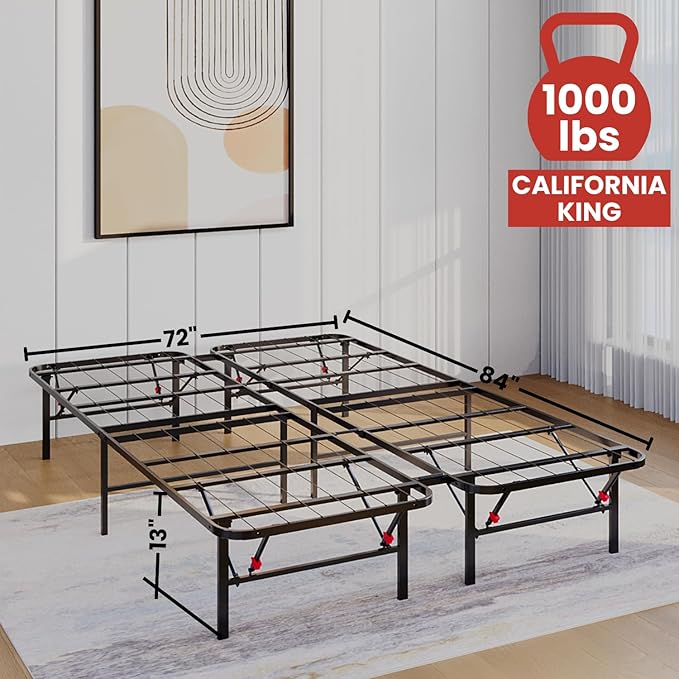 Golden Gate Beds Foldable Metal Bed Frame – Sturdy Iron Platform, No Box Spring Needed, Portable & Collapsible, Heavy Duty, Easy Assembly, Noise-Free, Under Bed Storage – California King (Black)