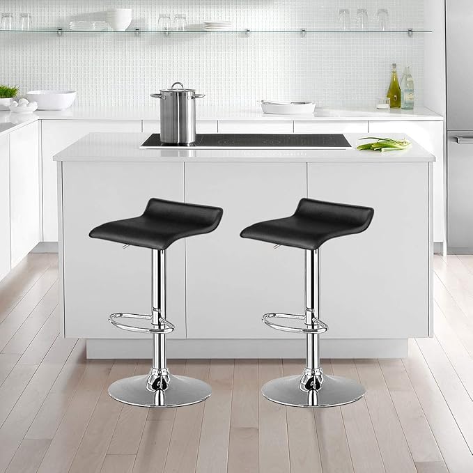 COSTWAY Bar Stools Set of 2, Modern Swivel Contemporary barstools with Adjustable Height, Footrests, Chrome Hydraulic PU Leather Backless Bar Chairs for Kitchen Island Cafe Pub, Black