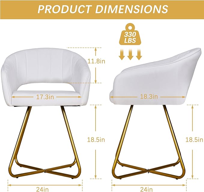 VECELO Velvet Accent Chair, Luxury Vanity & Dining Chair with Gold Cross Base, 360°Swivel Upholstered Armchair for Living Room, Bedroom, Home Office, Pearl White
