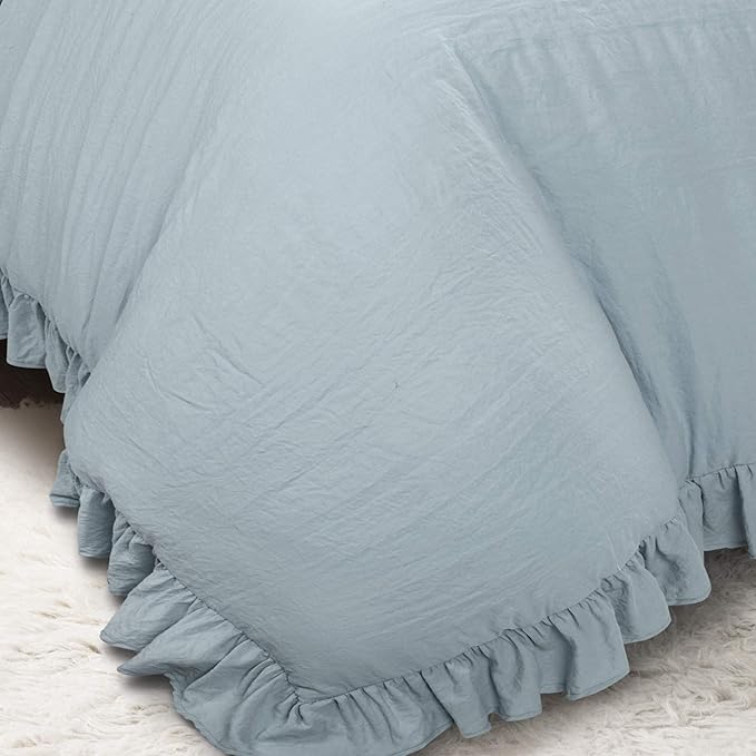 Lush Decor Reyna Ruffle Comforter Set, Full/Queen, Lake Blue, 3 Piece Cozy Bedding Set