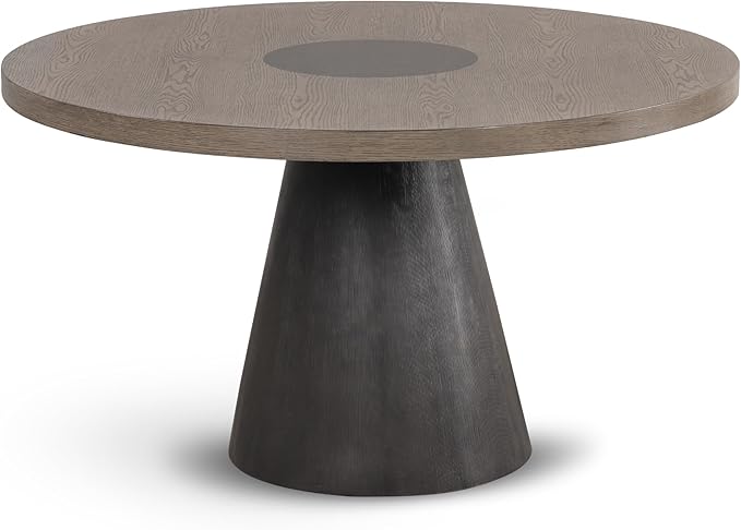Furniture of America Demi Modern Solid Wood 54-inch Round Dining Table with Cone-Shaped Pedestal Base, Two-Tone Design, Seats up to 4, for Home Kitchen, Living Room, Dinettes, Rustic Oak/Dark Walnut