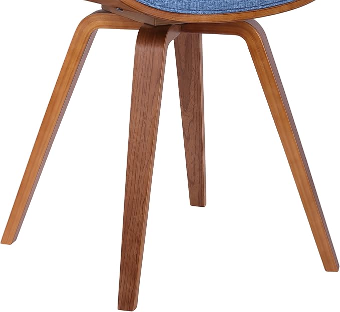 Armen Living Summer Mid-Century Chair in Blue Fabric with Walnut Wood Finish