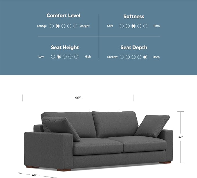 SIMPLIHOME Charlie Sofa in 100% Recycled Polyester Tightly Woven Performance Fabric, Pebble Grey, 96-inches Wide, Handcrafted Contemporary Style Sofa for Living Room or Couch for Family Room