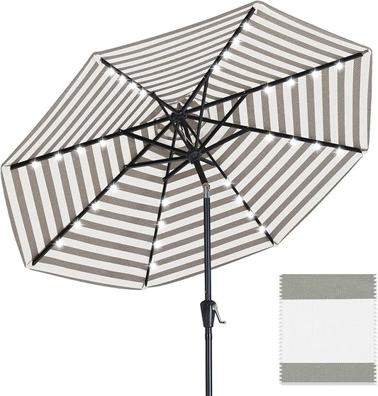 ABCCANOPY OLEFIN® 5-Year No Fading Patio Umbrella with Solar Lights (Gray Stripe)