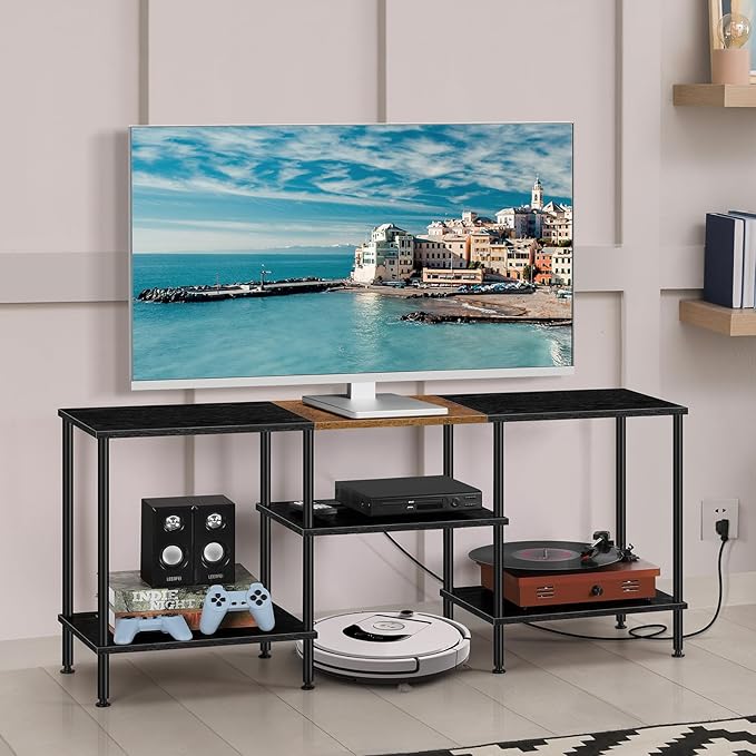 TV Stands for Living Room 50 inch TV Stand with Power Outlet Entertainment Center with Storage 3 Tier TV Console Table for 50 43 40 32 inch TV, Black