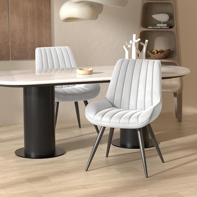Nalupatio Modern Dining Chairs Set of 4, Comfy Dining Room Chairs with Thick Cushions, Upholstered Fabric Kitchen Side Chairs with Metal Legs, White