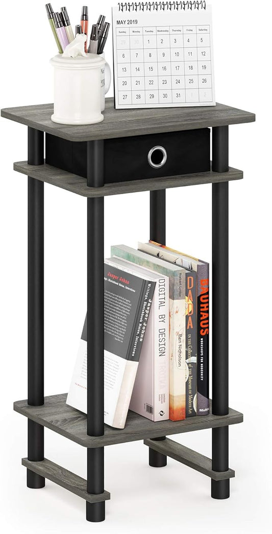 Furinno Turn-N-Tube Tall End Table, French Oak Grey/Black/Black