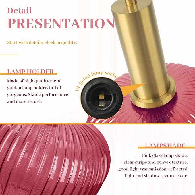 Glass Pendant Lamp Pink Pendant Light Kitchen Pendant Lighting Over Island Mid Century Modern Hanging Ceiling Light Gold Single Globe Chandelier Light Fixture for Dining Room Bedroom Hallway