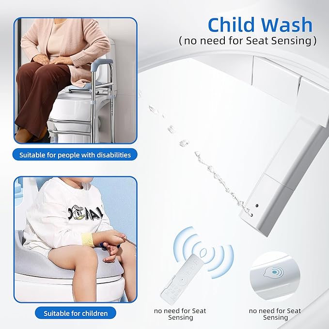 WOODBRIDGE Electronic Bidet Seat with Automatic open and close lid, Child Wash, Elongated Soft Close, White BID03