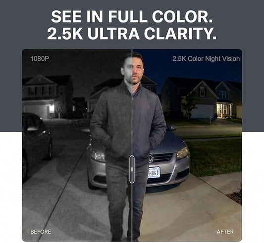 2.5K Solar Security Camera: Wireless Outdoor 4MP Color Night Vision with Solar Panel Keeps 100% Charged & Dual-Band WiFi 6 – No Monthly Fee for Garage/Driveway – Capture Faces & Plates