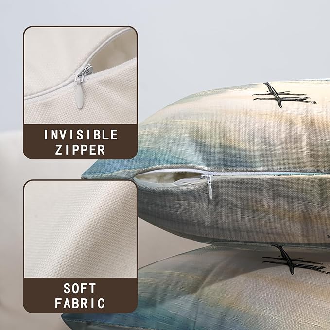 Beach Blue Pillow Covers Nautical Coastal Heron Throw Pillow Covers 24x24 Set of 2 Summer Ocean Bird Decorative Pillow Cases Outdoor Cushion Cover for Bed Sofa Couch Patio