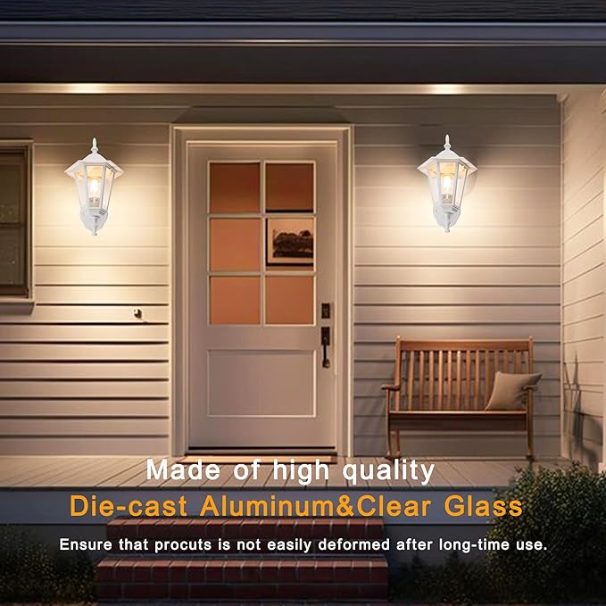 Outdoor Wall Lantern, Exterior Waterproof Wall Light Fixtures with Clear Glass, Die-Aluminum Porch Light, Anti-Rust Outside Lighting for Patio Front Door Entryway, Matte White, 1-Pack