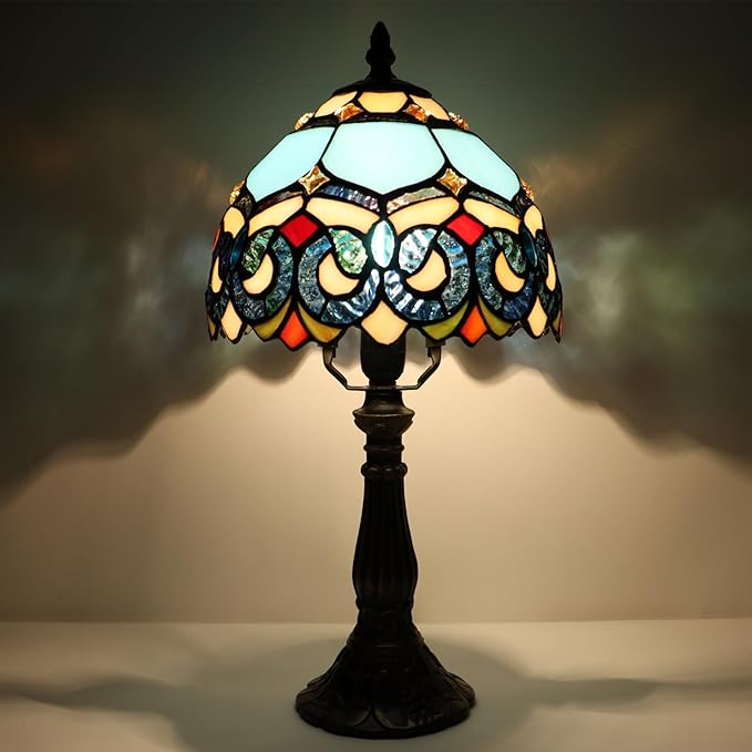 Small Tiffany Lamp Mini Accent Table Lamp Stained Glass Desk Memory Lamp Sympathy 8X14.5 Inch (Sapphire Style)