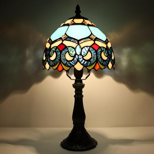 Small Tiffany Lamp Mini Accent Table Lamp Stained Glass Desk Memory Lamp Sympathy 8X14.5 Inch (Sapphire Style)
