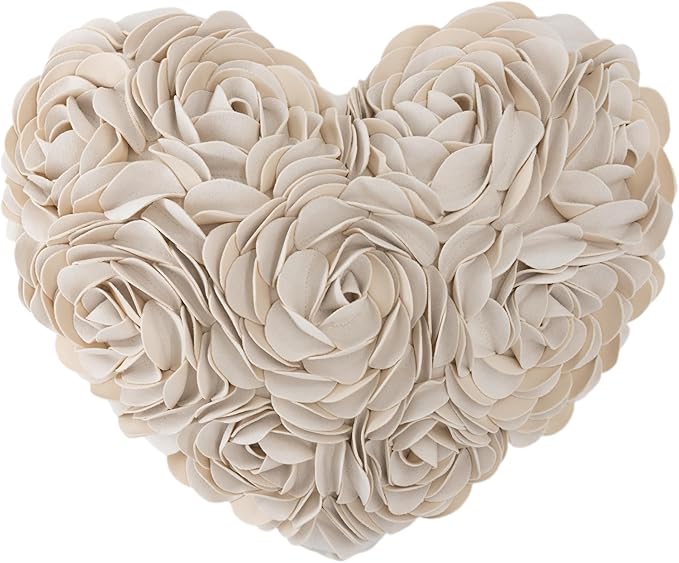 JWH Heart Flower Throw Pillow Covers Decorative Floral Shaped Accent Cushion Soft Pillowcase for Sofa Couch Living Room Bed Chair 14x16 Inches Creamy White