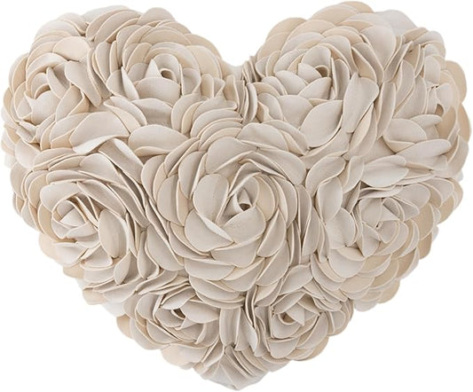 JWH Heart Flower Throw Pillow Covers Decorative Floral Shaped Accent Cushion Soft Pillowcase for Sofa Couch Living Room Bed Chair 14x16 Inches Creamy White