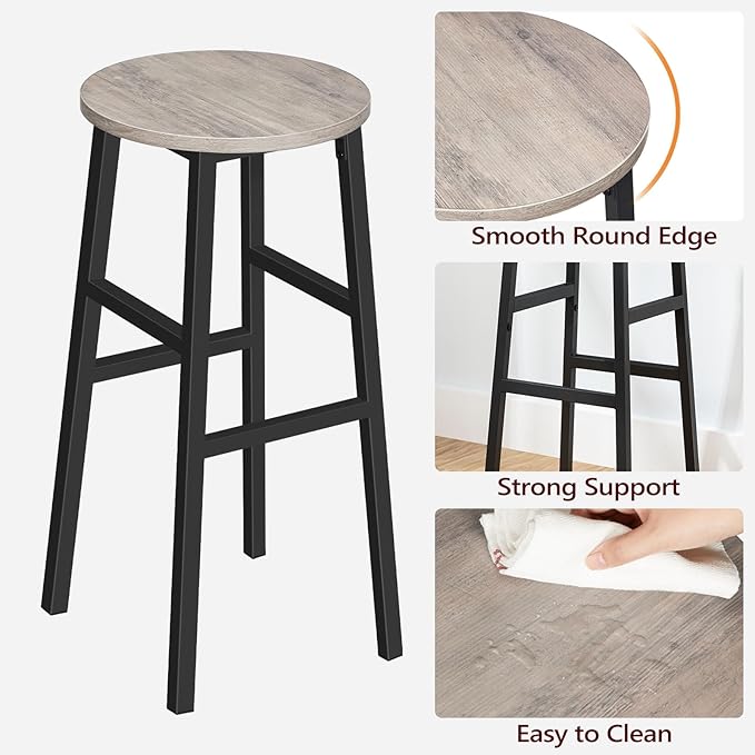 Bar Stools, Set of 2 Round Bar Chairs with Footrest, 28 Inch Kitchen Breakfast Bar Stools, Industrial Stools, Easy Assembly, for Dining Room, Kitchen, Greige BAHG02701 (Pack of 3)