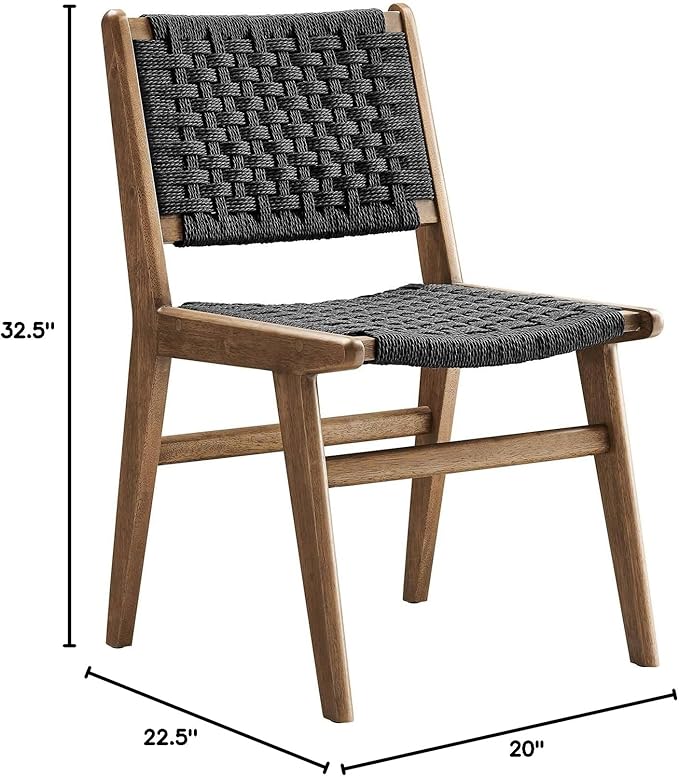 Modway Saoirse Woven Rope Wood Dining Side Chair in Walnutt Black