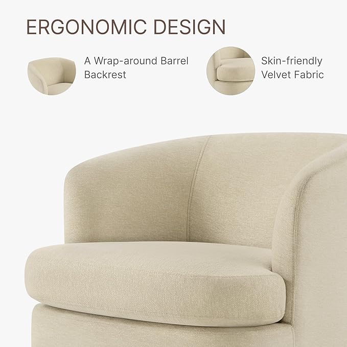 Swivel Accent Chair Modern Round Barrel Armchair with Upholstered Faux Leather for Living Room Bedroom Waitingroom,1 Box, Oatmeal