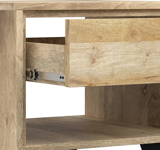 SIMPLIHOME Lowry Modern Industrial 22 inch Wide Metal End Side Table in Natural for the Living Room and Bedroom