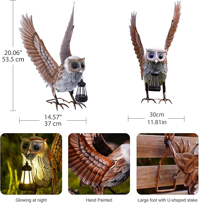 Goodeco Garden Owl Statue with Solar Lantern - 21" Large Elegant and Cute Owl Figurine for Home & Outdoor Use, Perfect Gardenning Gifts