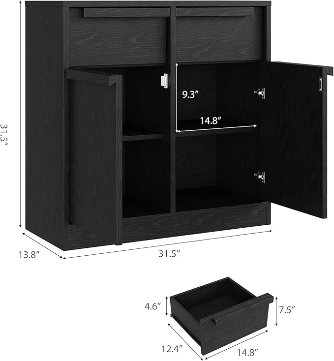 GarveeHome Sideboard Buffet Cabinet with 2 Drawers, 31.5 in Large Coffee Cabinet with Storage, Modern Storage Buffet Table for Kitchen Dining Room, Living Room (Dark, 2 Doors & 2 Drawers)