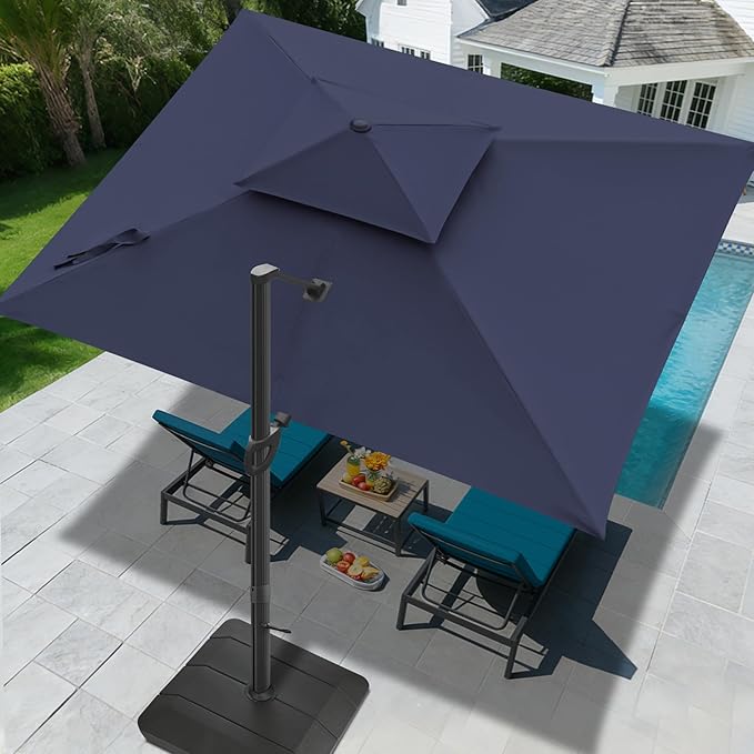 FLAME&SHADE 10x10 FT Cantilever Patio Umbrella - Aluminum Offset Umbrella with Tilt & 360-Degree Rotation, 3 Years Fade Resistance Fabric Large Patio Umbrella Outdoor for Deck Pool Garden - Navy Blue