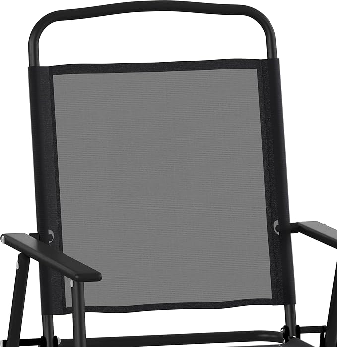 Flash Furniture Mystic Folding Patio Sling Chairs, Outdoor Textilene Lawn Chairs with Armrests, Set of 4, Black