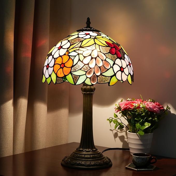 Tiffany Lamp Grape Stained Glass Table Lamp 12X12X18 Inches Grape Style Desk Reading Light Decor Beside Bedroom Living Room Home Festival Birthday Gift