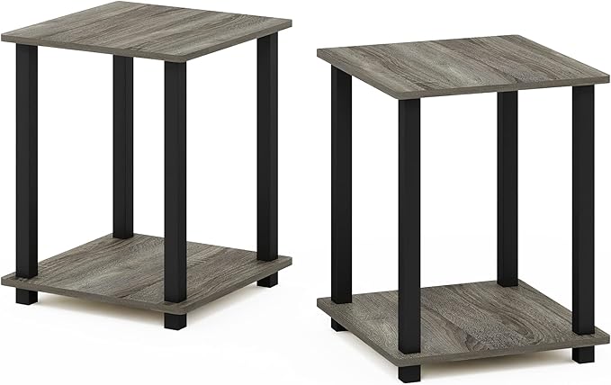 Furinno SIMPLISTIC Side Table Set of 2, 2-Tier Square Modern End Table, Nightstand, Night Stand, Bedside Table, Toolless Assembly, for Living Room, Bedroom, French Oak