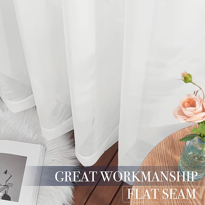 NICETOWN Voile Sheer Window Curtains for Bedroom, Rod Pocket Elegant Airy Sheer Curtains Sweep The Floor for Living Room, W60 x L95, 4 Panels, Ivory