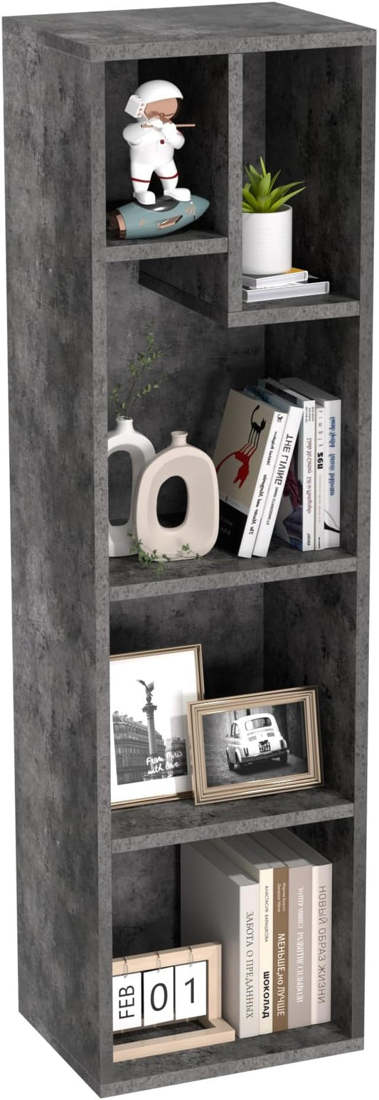 VECELO 4-Tier Bookcase, Modern Storage Cabinet with Height Difference Shelves for Standard Textbooks, 5 Cubes, Vertical or Horizontal, Easy Assembly, Grey