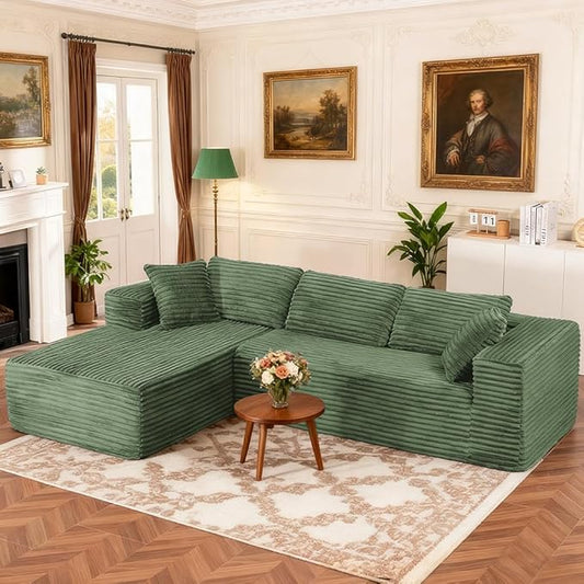 COMHOMA 105”Modular Sectional Sofa with Deep Seat,Cloud Upholstered L-Shape Couch Wide Arms Corduroy Fabric High-Density Foam Chaise Lounge for Living Room No Assembly Required