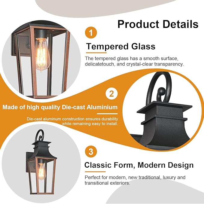 ALVIME 19 Inch Large Outdoor Wall Sconce, Aged & Brushed Copper Exterior Light Fixture, Waterproof Outside Lantern for House Front Door Entryway Porch Garage, E26 Base High Strength Clear Glass