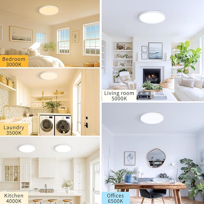 11.4 Inch 12PK LED Flush Mount Ceiling Light, ETL ,24W, 2427LM, 3000K/3500K/4000K/5000K/6500K CCT Selectable, 0.66in Ultra Thin Round Flat Panel Ceiling Light Fixture for Bedroom, Kitchen, (White)