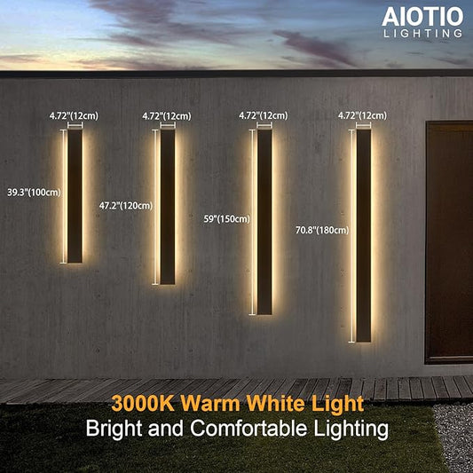 47.2in Outdoor Wall Light Exterior, Black Long LED Outdoor Wall Light Fixtures Wall Mount,Upgraded 4.72in Wide 3000K IP65 Waterproof Modern Porch Sconce Lights for Garage,Courtyard,Patio