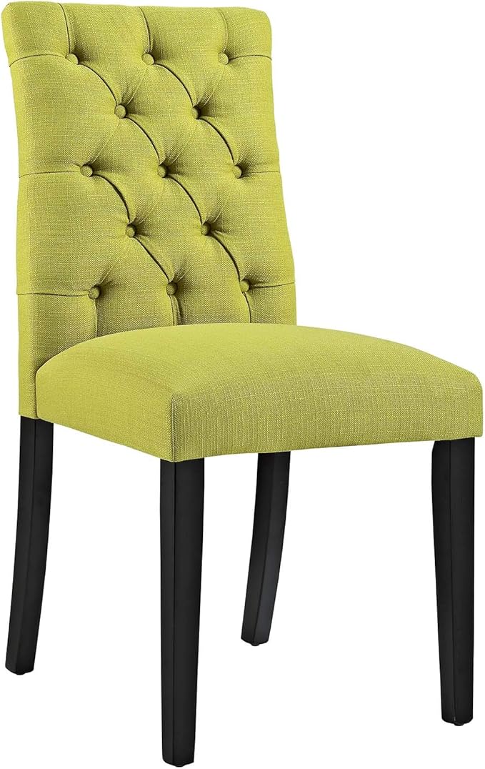 Modway Duchess Modern Tufted Button Upholstered Fabric Parsons Two Dining Chairs in Wheatgrass