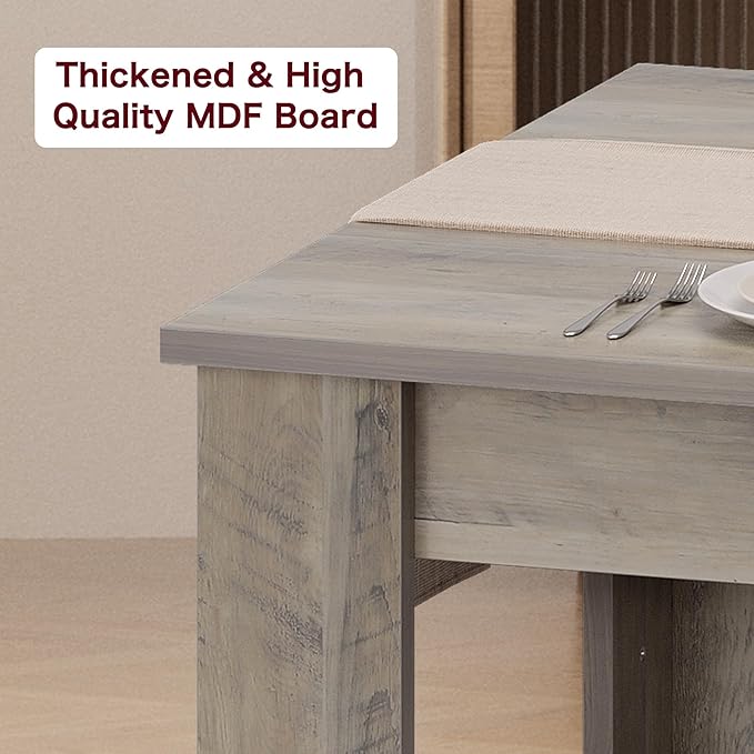 Garvee Wood Farmhouse Dining Table for 4-6, Heavy Duty Large Kitchen Table, 63 Inches Long Rectangular Dining Room Tables with Strong Legs, Thickness Tabletop, for Big Family, Dinette, Rustic Gray